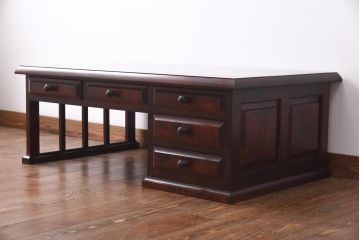 中古　神居民芸家具　モダンな装飾が調和した大振りな文机(デスク、在宅ワーク、在宅用座机)