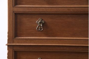 中古　神戸伝承欧風家具(洋家具)　たかねや製　ナラ・桐材　開き戸棚付きチェスト(タンス、引き出し)