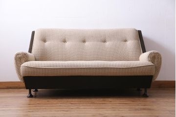 レトロ家具　昭和レトロ　丸みのあるフォルムのビンテージアームソファ(二人掛け)