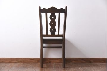 中古　神戸家具　永田良介商店　素朴なアンティークスタイルを楽しめるスカシ型食堂椅子(チェア、イス)(1)