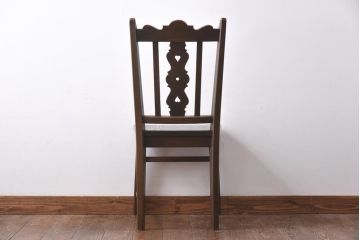 中古　神戸家具　永田良介商店　素朴なアンティークスタイルを楽しめるスカシ型食堂椅子(チェア、イス)(2)