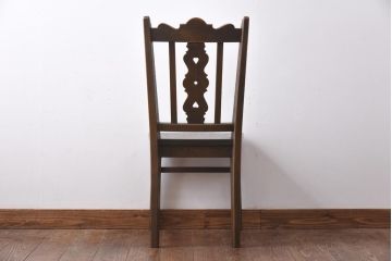 中古　神戸家具　永田良介商店　素朴なアンティークスタイルを楽しめるスカシ型食堂椅子(チェア、イス)(3)