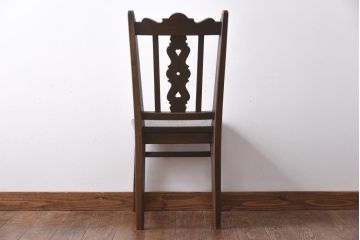 中古　神戸家具　永田良介商店　素朴なアンティークスタイルを楽しめるスカシ型食堂椅子(チェア、イス)