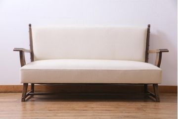 中古　神戸洋家具　永田良介商店　気品とあたたかな雰囲気が漂う533型アームソファ(二人掛け)(定価約37万円)