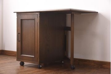 中古　神戸家具　永田良介商店　天板本革貼り　大人の高級感漂う袖机(バタフライテーブル)(定価28万円)