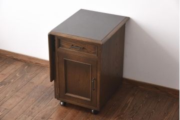 中古　神戸家具　永田良介商店　天板本革貼り　大人の高級感漂う袖机(バタフライテーブル)(定価28万円)