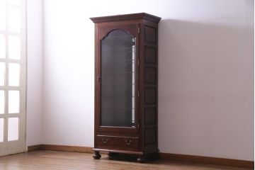 中古　特注品　松本民芸家具　ダウンライト付きキュリオケース(飾り棚、ガラスケース、コレクションケース)