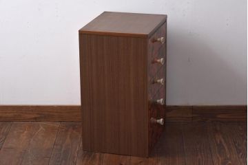 ヴィンテージ家具　日本製　レトロな花模様が目を引く合板プリントのビンテージチェスト(引き出し)