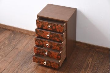 ヴィンテージ家具　日本製　レトロな花模様が目を引く合板プリントのビンテージチェスト(引き出し)