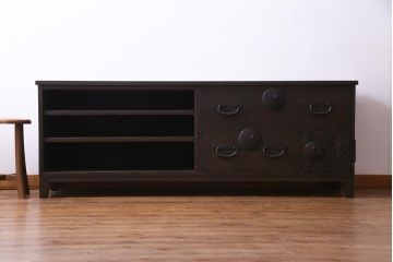 ラフジュ工房オリジナル　引き出し・扉リメイク　渋さが魅力的なリビングボード(ローボード、収納棚)