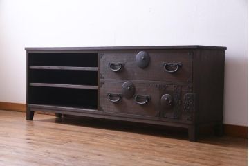 ラフジュ工房オリジナル　引き出し・扉リメイク　渋さが魅力的なリビングボード(ローボード、収納棚)