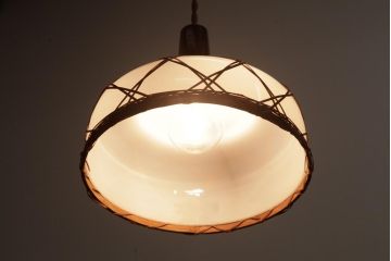 昭和レトロ　和の味わい溢れる竹編みのシェードのペンダントライト(電笠、天井照明)
