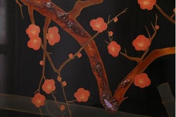 中古　輪島塗　在銘「信夫」作　蒔絵・螺鈿　繊細な図柄が風情あふれる衝立(パーテーション)(定価約150万円)