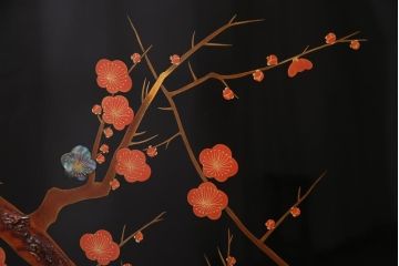 中古　輪島塗　在銘「信夫」作　蒔絵・螺鈿　繊細な図柄が風情あふれる衝立(パーテーション)(定価約150万円)