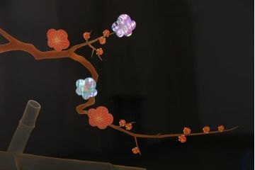 中古　輪島塗　在銘「信夫」作　蒔絵・螺鈿　繊細な図柄が風情あふれる衝立(パーテーション)(定価約150万円)