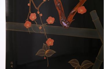 中古　輪島塗　在銘「信夫」作　蒔絵・螺鈿　繊細な図柄が風情あふれる衝立(パーテーション)(定価約150万円)
