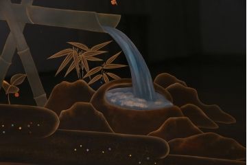 中古　輪島塗　在銘「信夫」作　蒔絵・螺鈿　繊細な図柄が風情あふれる衝立(パーテーション)(定価約150万円)
