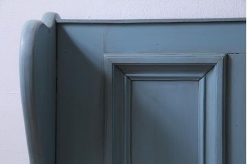 アンティーク家具　フランスアンティーク　パイン材　爽やかなペイントカラーが可愛らしい木製ベンチ(チャーチベンチ)