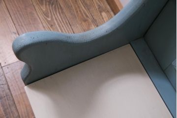アンティーク家具　フランスアンティーク　パイン材　爽やかなペイントカラーが可愛らしい木製ベンチ(チャーチベンチ)