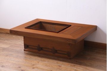 アンティーク雑貨　中古　指物家具　ケヤキ・桐・鉄刀木　カラクリ付きの高級な関西火鉢(長火鉢、囲炉裏)