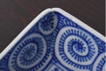 古民具・骨董　染付　蛸唐草紋　はっきりとした藍が美しい角皿2枚セット(長皿)(3)
