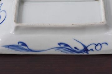 古民具・骨董　染付　蛸唐草紋　はっきりとした藍が美しい角皿2枚セット(長皿)(3)