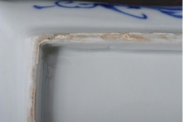 明治期　染付　人気を誇る蛸唐草紋の角皿2枚セット(長皿)(2)