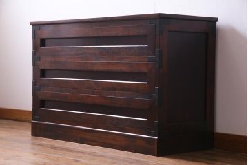 ビンテージ　松本民芸家具風　天板樺材　和洋折衷な空間に取り入れやすいチェスト(リビングボード)