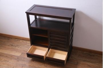 中古　北海道民芸家具　HM105　モダンなデザインの茶タンス(茶棚、飾り棚)(定価約23万円)