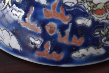 古民具・骨董　龍の図　色絵　独特な絵柄の蓋付き茶碗2客セット(和食器)(1)