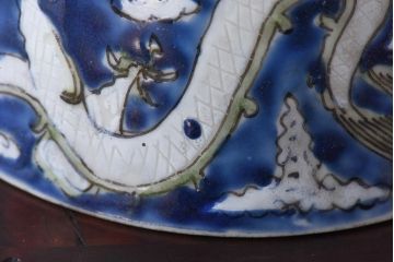 古民具・骨董　龍の図　色絵　独特な絵柄の蓋付き茶碗2客セット(和食器)(1)