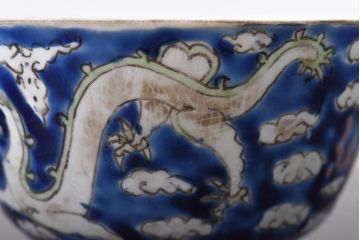 古民具・骨董　龍の図　色絵　独特な絵柄の蓋付き茶碗2客セット(和食器)(2)
