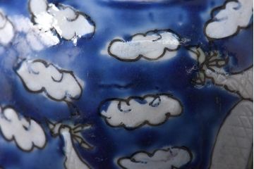 古民具・骨董　龍の図　色絵　独特な絵柄の蓋付き茶碗2客セット(和食器)(2)