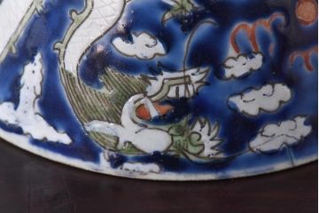 古民具・骨董　龍の図　色絵　独特な絵柄の蓋付き茶碗2客セット(和食器)(3)