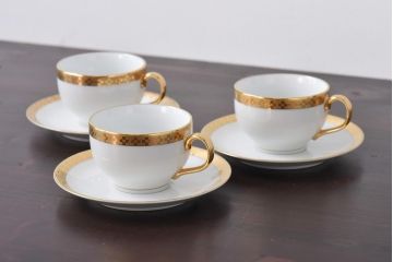 中古　Tiffany&Co.(ティファニー)　IMPERIAL　ゴールドバンドが高級感漂うカップ&ソーサー3客セット(洋食器)
