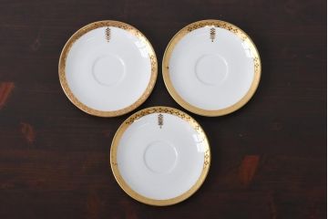 中古　Tiffany&Co.(ティファニー)　IMPERIAL　ゴールドバンドが高級感漂うカップ&ソーサー3客セット(洋食器)