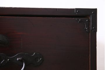アンティーク家具　明治大正期　前面ヒノキ材　宝尽くし　錠前金具が素敵な二本松箪笥(重ね箪笥、衣装箪笥、収納箪笥、時代箪笥)(R-034900)