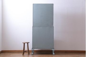 アンティーク家具　ペイント　ステンドグラス扉がお洒落なアンティークのライティングビューロー(ビューローブックケース)