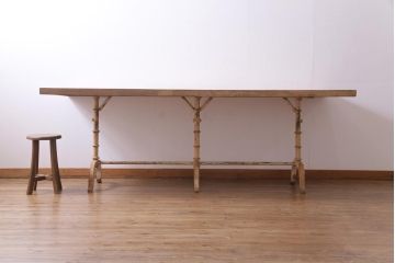 アンティーク家具　フランスアンティーク　天板古材風　シャビーな雰囲気がおしゃれなチーク材製の作業台(テーブル)