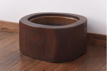 アンティーク雑貨　和製アンティーク　年輪が素朴で味わい深いくり貫き桐火鉢(木製火鉢、手あぶり)(2)