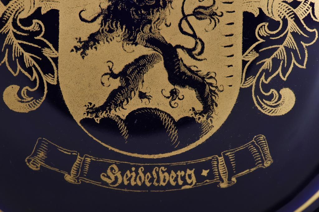 アンティーク雑貨　中古　ドイツ　LINDNER(リンドナー)　紋章が描かれた灰皿(アッシュトレー、磁器、コバルト)