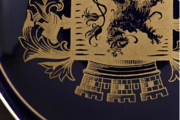 アンティーク雑貨　中古　ドイツ　LINDNER(リンドナー)　紋章が描かれた灰皿(アッシュトレー、磁器、コバルト)