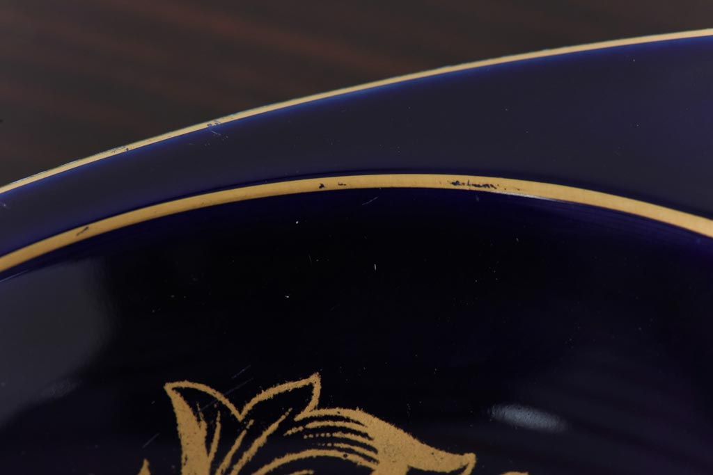 アンティーク雑貨　中古　ドイツ　LINDNER(リンドナー)　紋章が描かれた灰皿(アッシュトレー、磁器、コバルト)