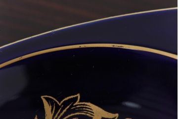 アンティーク雑貨　中古　ドイツ　LINDNER(リンドナー)　紋章が描かれた灰皿(アッシュトレー、磁器、コバルト)