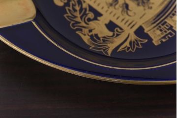 アンティーク雑貨　中古　ドイツ　LINDNER(リンドナー)　紋章が描かれた灰皿(アッシュトレー、磁器、コバルト)
