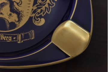 アンティーク雑貨　中古　ドイツ　LINDNER(リンドナー)　紋章が描かれた灰皿(アッシュトレー、磁器、コバルト)