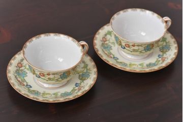 オールドノリタケ(Noritake、日陶)　月桂樹-М　米国輸出向　カップ&ソーサー2客セット(洋食器)