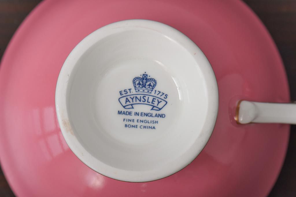 中古　AYNSLEY(エインズレイ)　Pembroke(ペンブロック)　アセンズ　ピンク　カップ&ソーサー2客セット(洋食器)