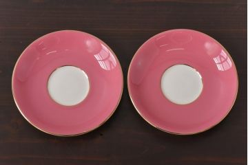 中古　AYNSLEY(エインズレイ)　Pembroke(ペンブロック)　アセンズ　ピンク　カップ&ソーサー2客セット(洋食器)