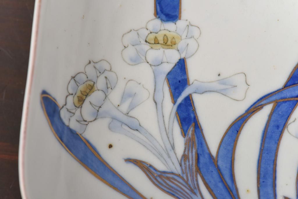 古民具　富永製　水仙図　情緒あふれる角皿5枚セット(小皿、銘々皿、和食器)